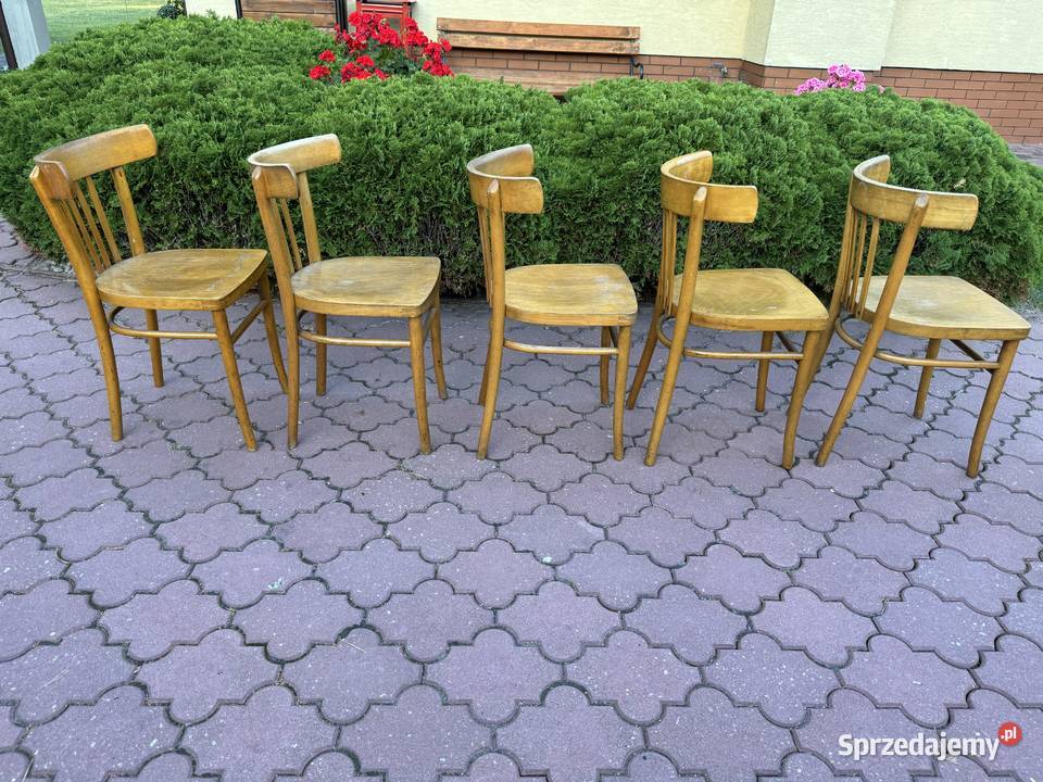 Krzesła gięte 5 vintage PRL art deco krzesło Sulbiny