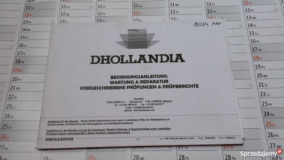 Instrukcja obsługi i naprawy DHOLLANDIA podest Motoryzacja sprzedam