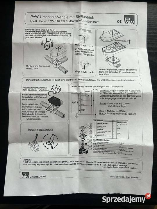 Zawór trójdrożny z siłownikiem 34 cala