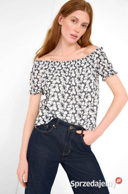 Nowa koronkowa bluzka Carmen haftowana białą Warszawa