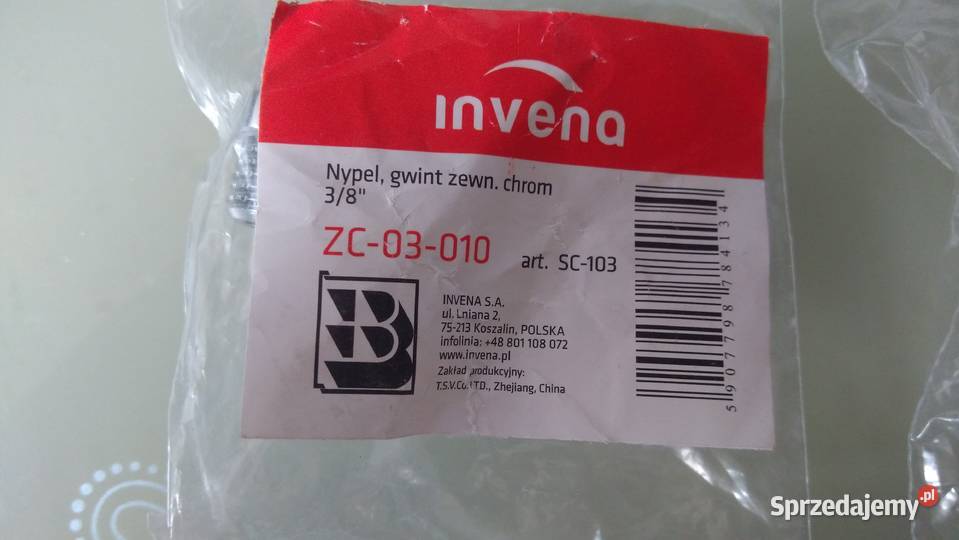 Nypel Mufa gwint 38 chrom Invena NOWE Oświęcim