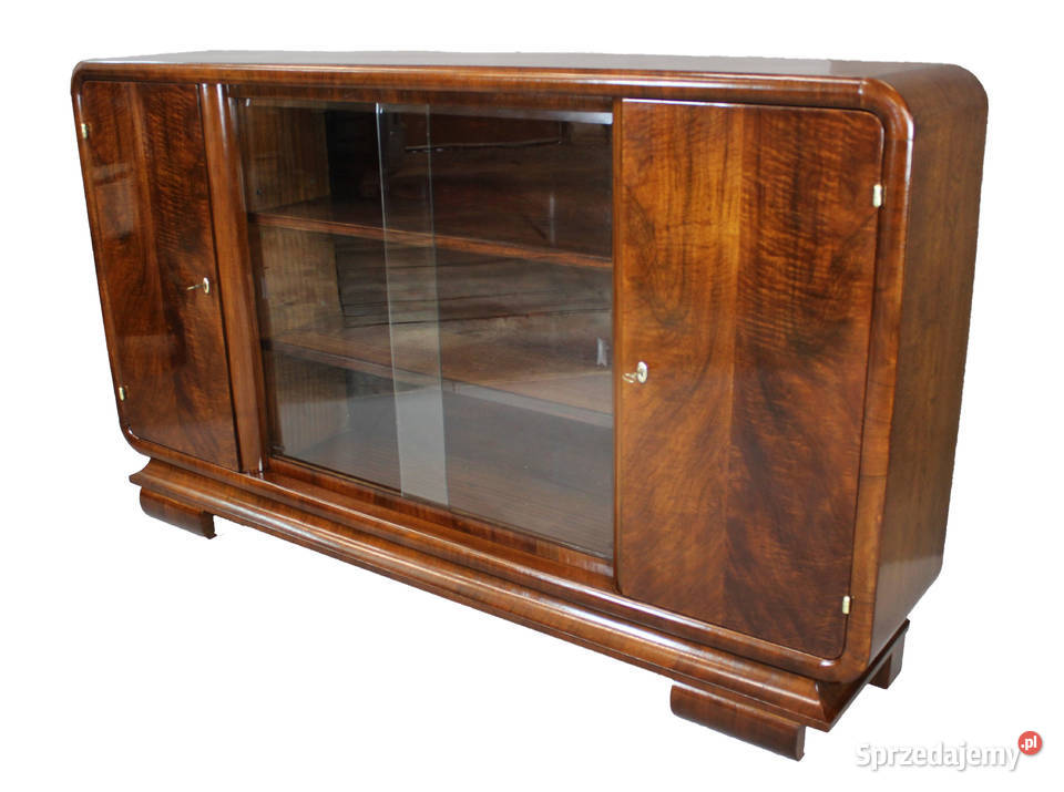 Niska biblioteka art deco w orzechu renowacji Bydgoszcz
