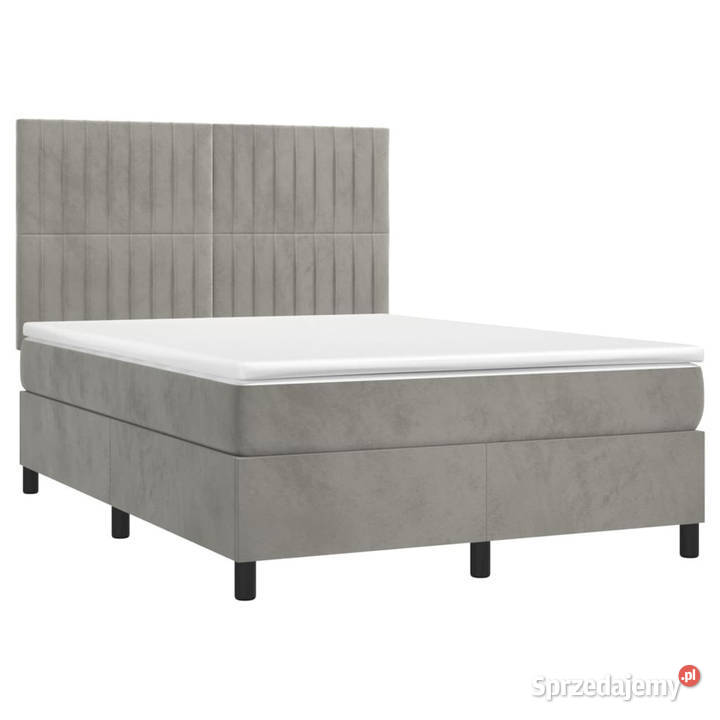 Łóżko kontynentalne z materacem i LED szare 128cm Łóżka i materace