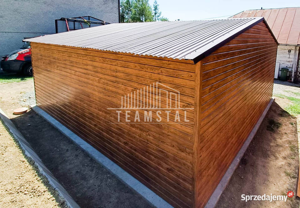 GARAŻ BLASZANY 6m x 6m poziom dwuspad 2x Brama