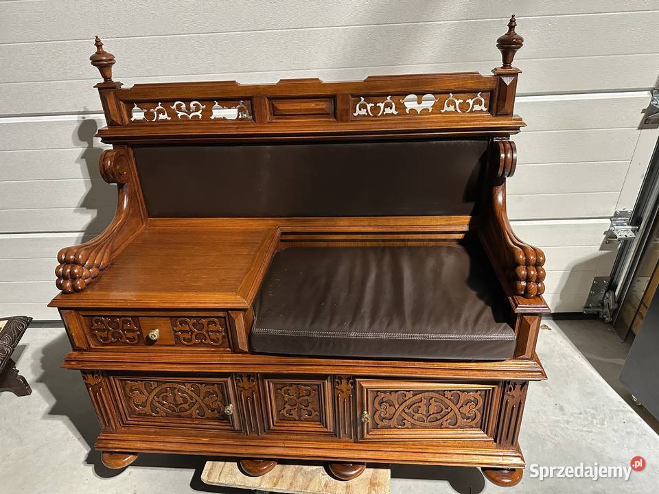 Antyczna drewniana dekoracyjna ławka Sławoszewek