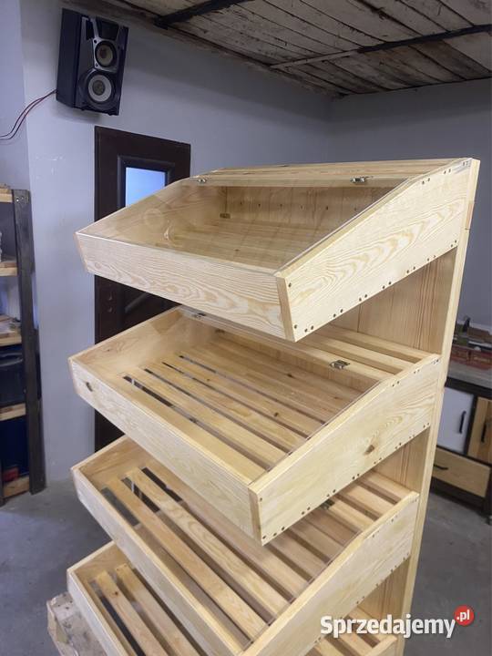 Regał drewniany na pieczywo piekarniczy pleksa