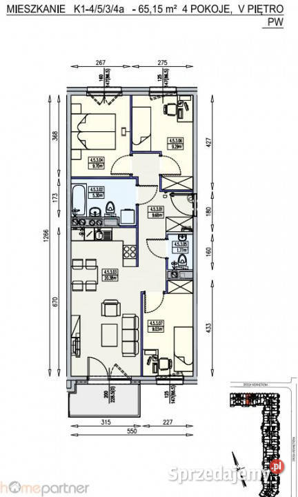 Mieszkanie Wrocław 6515m2 4 pokojowe balkon