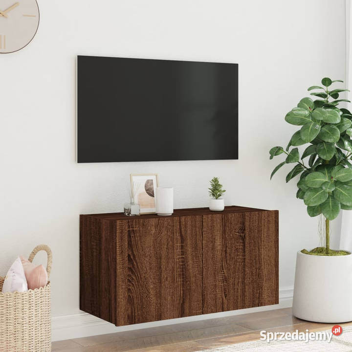 Ścienna szafka TV z LED brązowy dąb 80x35x41 Warszawa