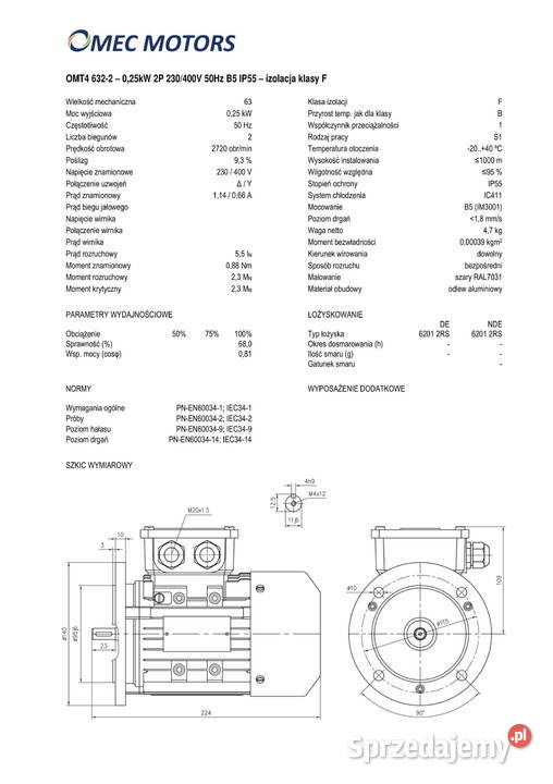 silnik elektryczny 025kW 2900obr 3fazowy 63B5 kujawsko-pomorskie Pigża sprzedam