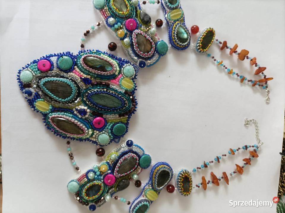 Duży okazały naszyjnik z kamieni labradoryty Częstochowa sprzedam