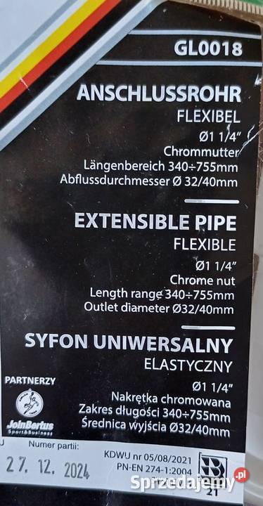 Syfon uniwersalny elastyczny 3240mm Syfony Szczecin