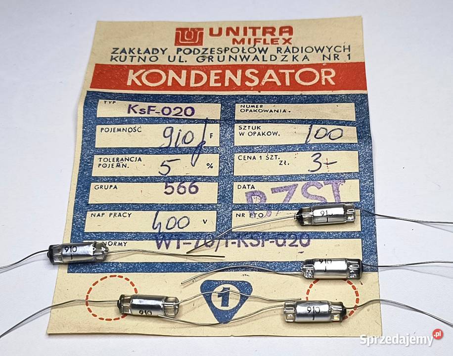 Kondensator 910pF 400V KsF Unitra MIFLEX Gdańsk sprzedam