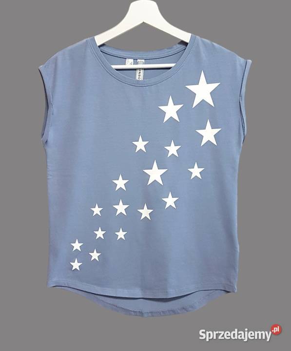 Damska bluzka bawełniana niebieska z krótkim Bluzki i koszule małopolskie Chrzanów