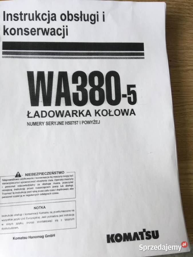 dtr instrukcja obsługi koparka Komatsu wa3805 i zachodniopomorskie Szczecin sprzedam