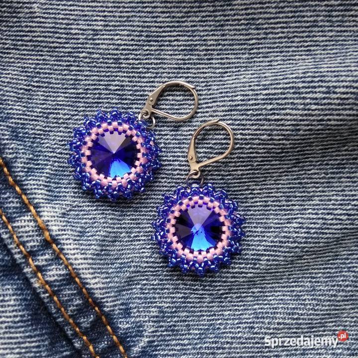 Kolczyki handmade szafiroworóżowe ze szklanych Kolczyki