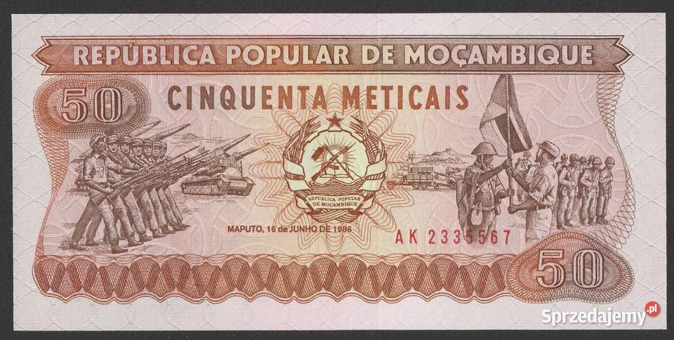 MOZAMBIK 50 METICAIS 1986 AK STAN BANKOWY UNC