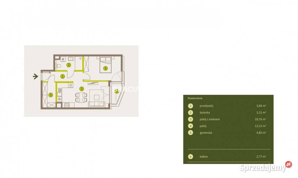 Mieszkanie Kraków 4789m2 2 pokojowe 47.89m2