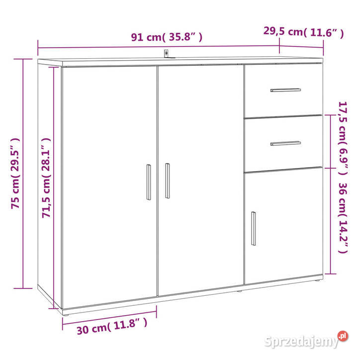 Szafka przydymiony dąb 91x295x75 materiał