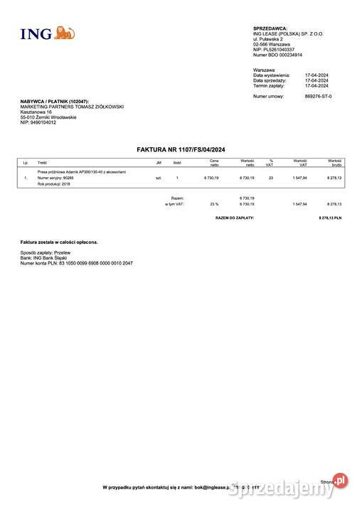 Prasa próżniowa membranowa czeskiej firmy Adamik Wysoka sprzedam