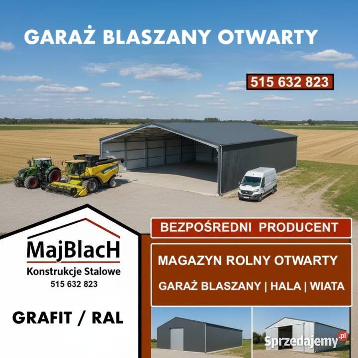 Duży Grafitowy Garaż Blaszany Wiata Hala Magazyn Toruń