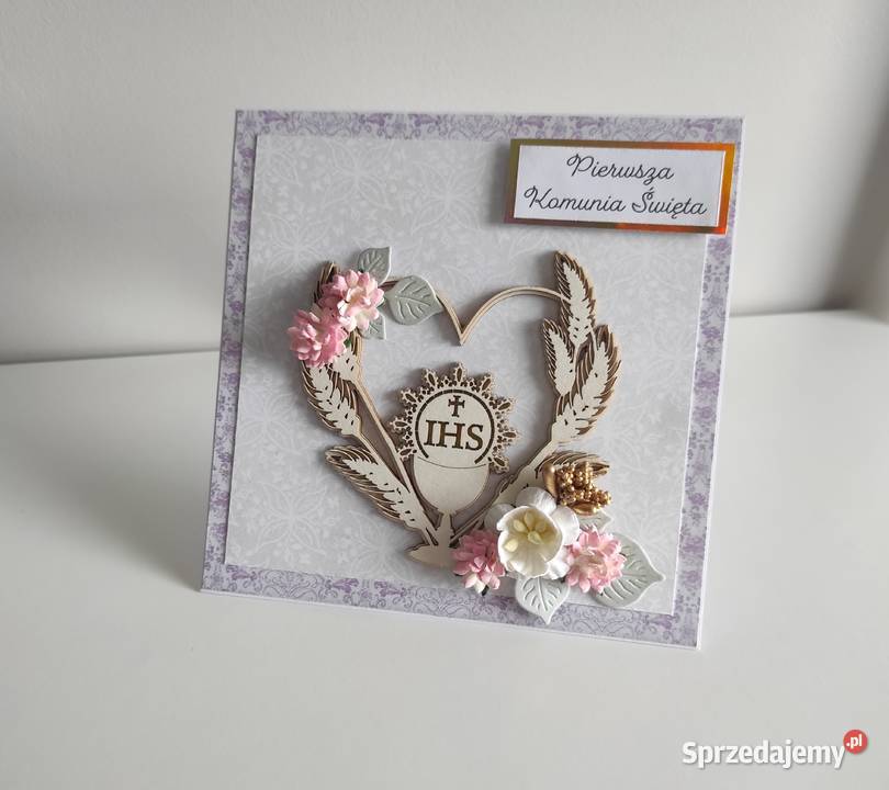 Kartka ręcznie robiona na Komunię Świętą z