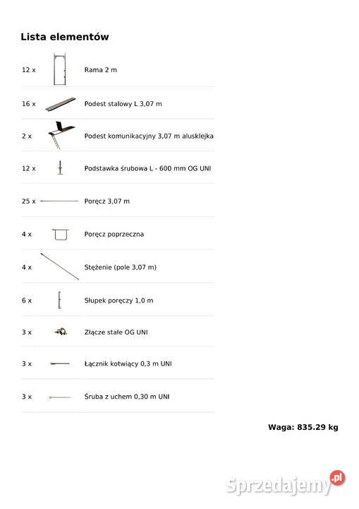 Rusztowanie elewacyjne 9517 używane 1535x62 m Rusztowania Stare Siołkowice sprzedam