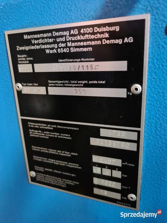 Kompresor śrubowy Demag Sprint 026 15 kw wielkopolskie Zduny