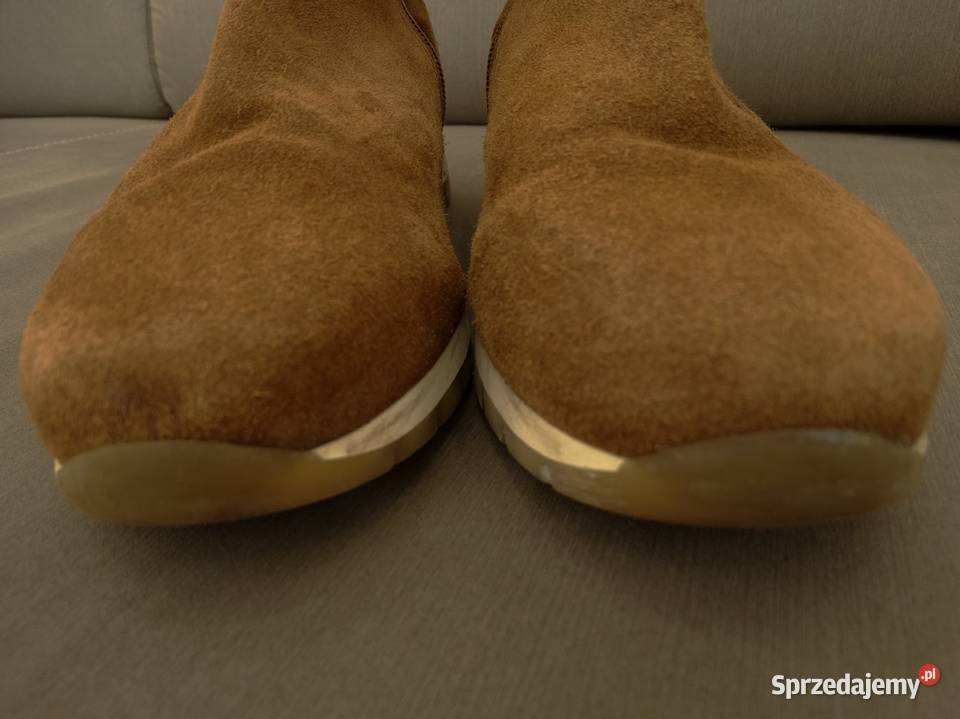 Buty Botki Damskie Skórzane Sztyblety Camelowe Łomża