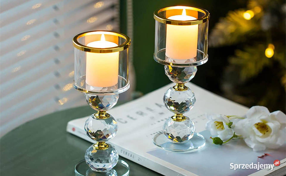 Świecznik kryształowy 2 sztuki lampion Wyposażenie wnętrz sprzedam