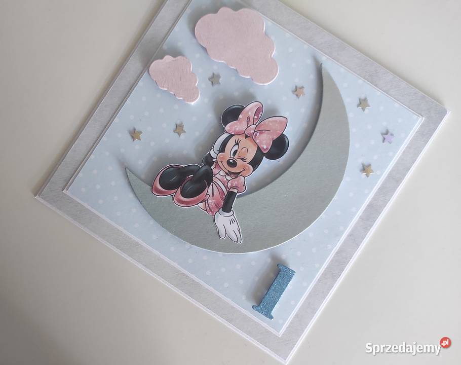 Kartka ręcznie robiona na urodziny Myszka Minnie Rękodzieło Antyki, Sztuka, Kolekcje Łódź