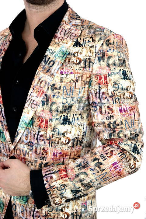 GIOVANNI PERA Marynarka Męska D809 Beżowa napisy Odzież codzienna wielkopolskie