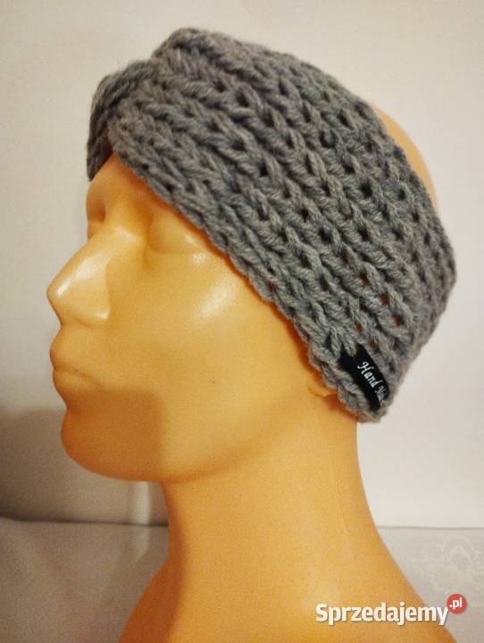 Szara opaska turban alpaka 25 wełna 25 handmade Olsztyn