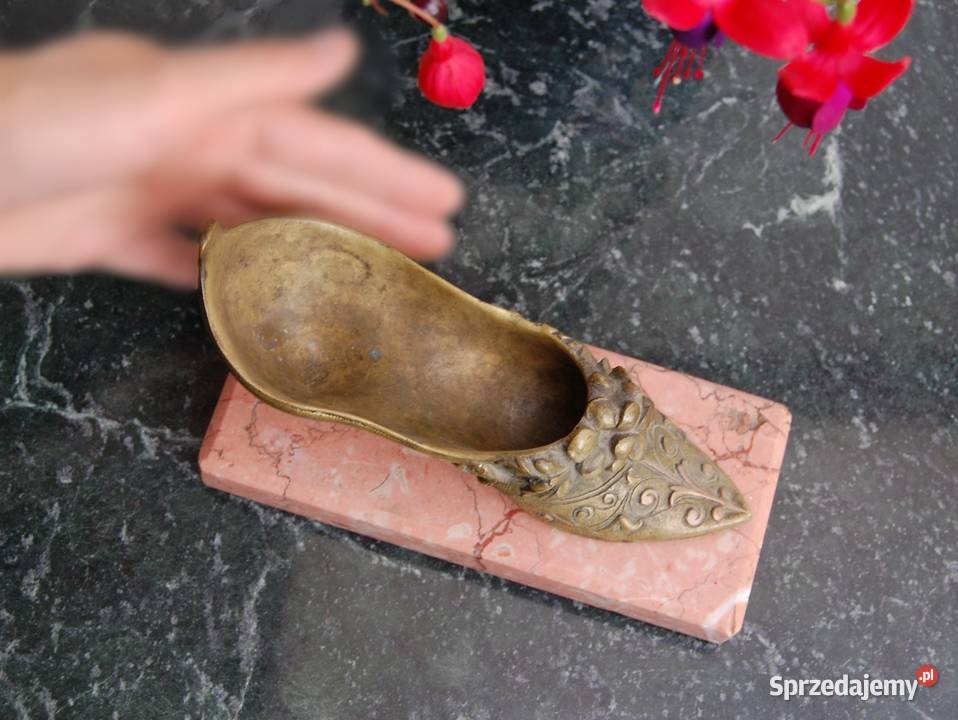 Barokowy but popielniczka mosiądz różowy marmur Dekoracje i ozdoby Lublin