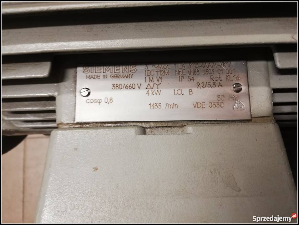 Silnik Siemens 3 1LA 31134AA74ZK17 IEC 112M 4KW Dom i Ogród śląskie Dąbrowa Górnicza