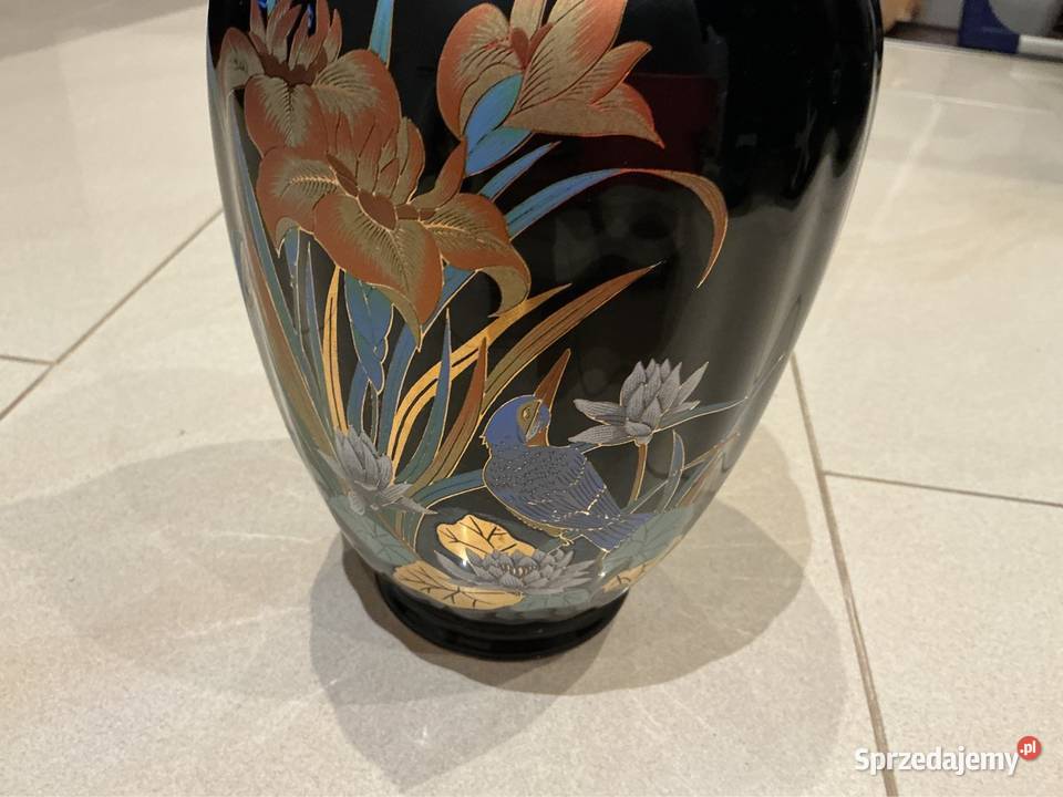 Czarny Wazon Włoska Porcelana VintageSygnowany czarny Nowa Sól