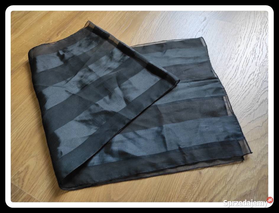 Czarny szal chusta 32 x 136 w pasy Płock