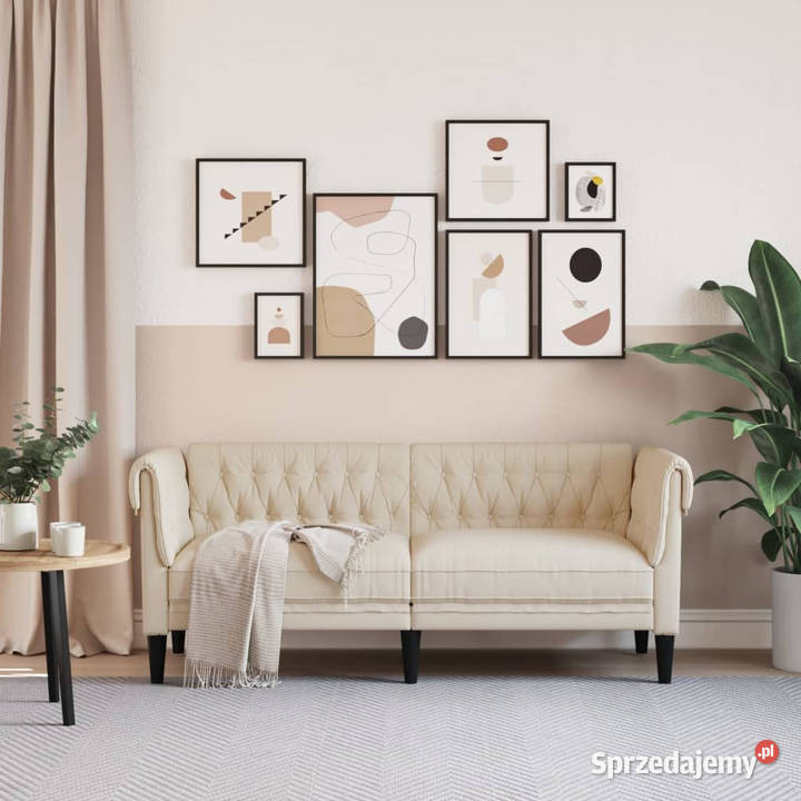 Sofa Chesterfield dwuosobowa obita lnem WM372554 mazowieckie sprzedam