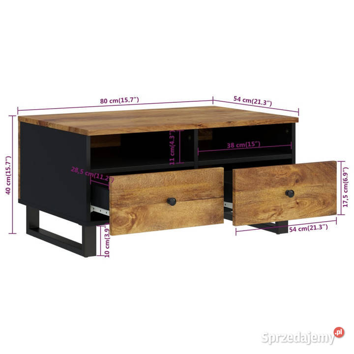 Stolik kawowy 80x54x40 mango i materiał