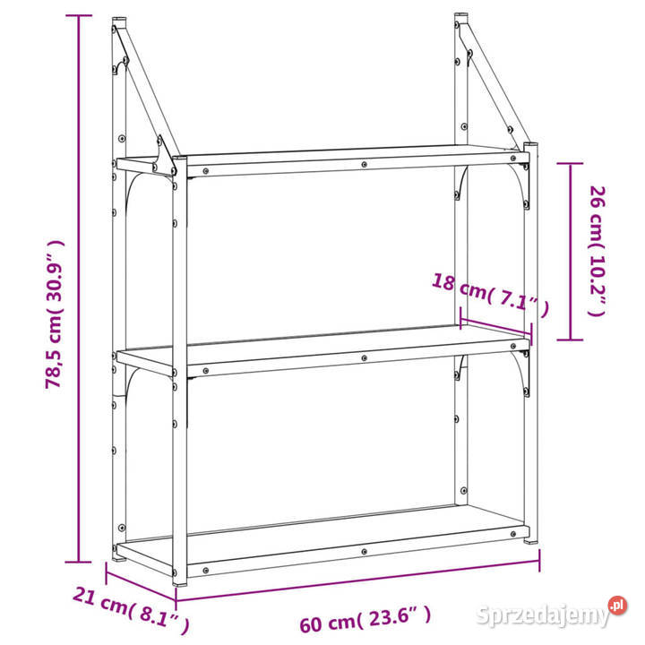Regał ścienny z 3 półkami dąb sonoma 60x21x785 Półki Warszawa
