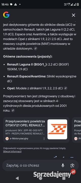 Przepływomierz skv 07skv121 opel 19 22 renault Wrocław