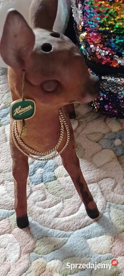 sarna figurka flokowana stara Heissner ozdoba brązowy Poznań