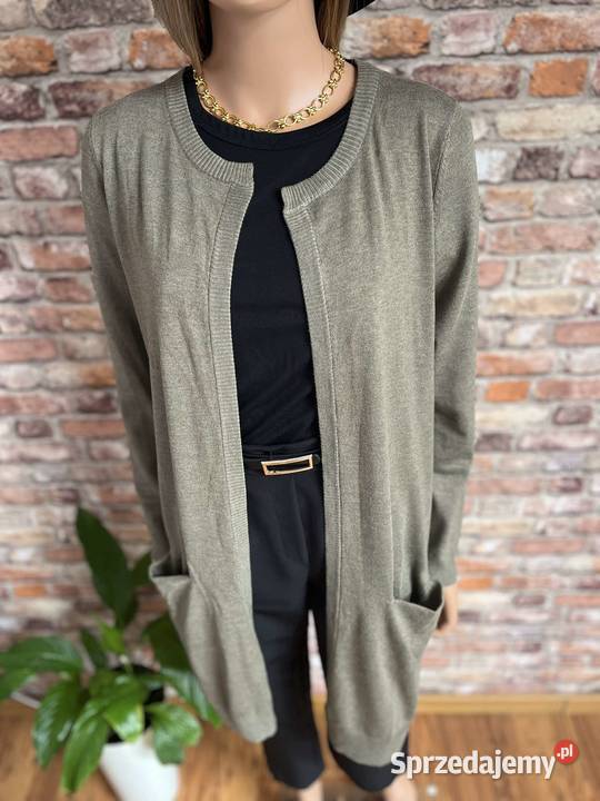 Kardigan długi khaki wiskoza basic Pulz Jeans M Augustówka