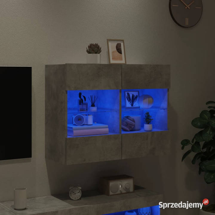 Ścienna szafka TV z LED szarość betonu Warszawa sprzedam