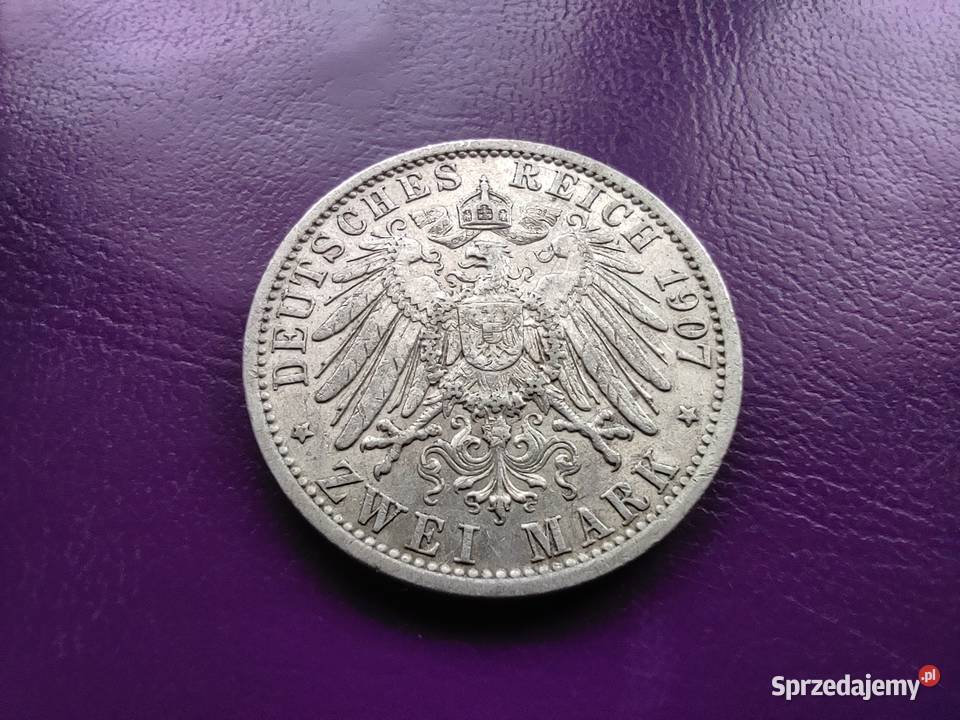 Moneta PRUSY 2 MARKI 1907 A Srebro Piękna Pruszków