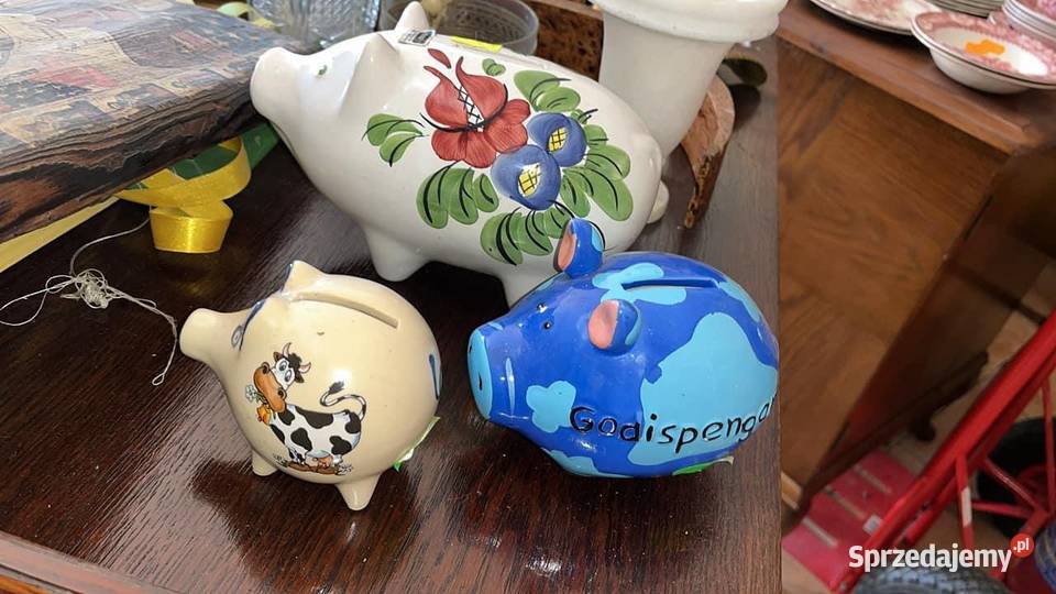 Skarbonka świnka Największa w kwiatki Sygnowana Porcelana i szkło Gdańsk