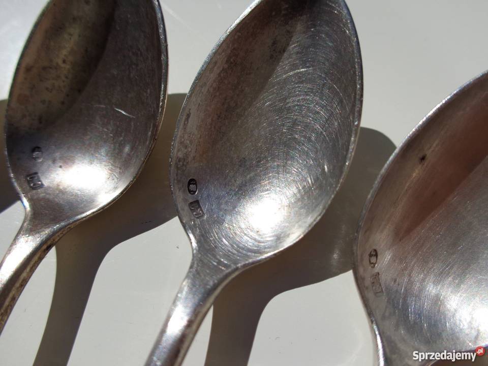 Komplet 6 łyżeczek srebrnych z widoczną próbą Warszawa