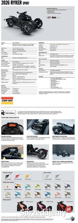CanAm Ryker Sport 900 ACE CVT F5TB 2026 Nowy Sącz sprzedam