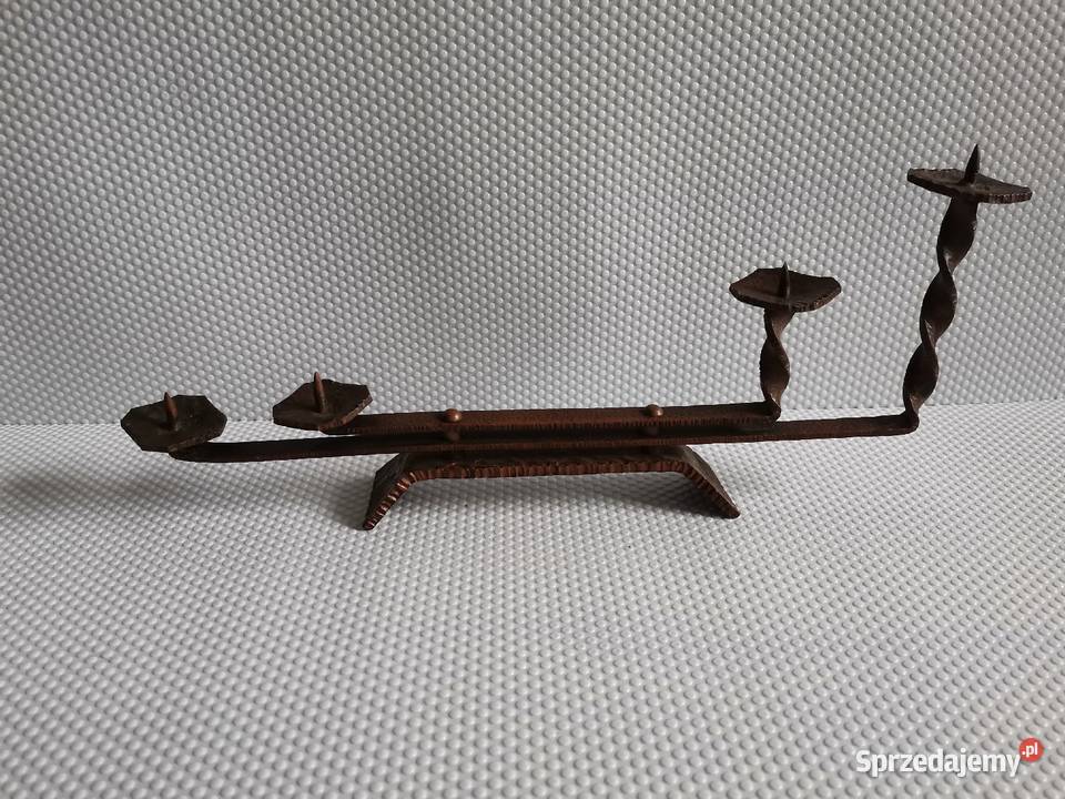 Stary miedziany świecznik metaloplastyka PRL śląskie Katowice