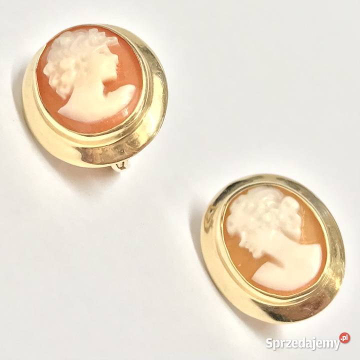 Złote kolczyki 14K 585 z ręcznie rzeźbioną kameą