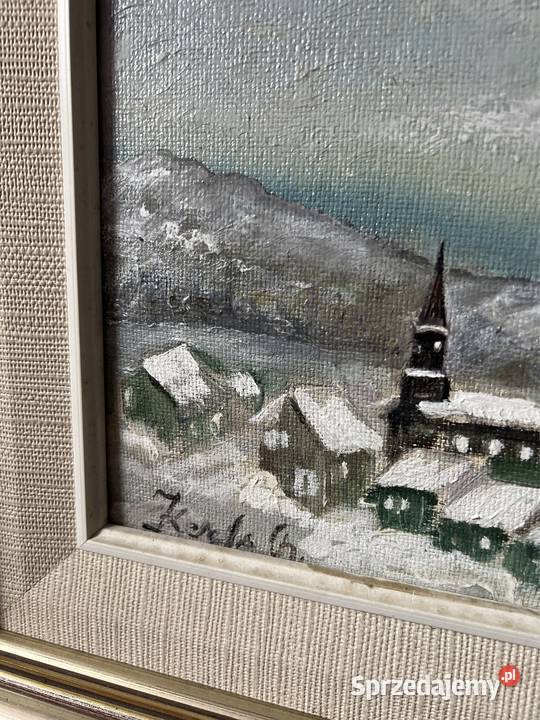 Obraz olejny zima sygnowany Malarstwo śląskie Zabrze